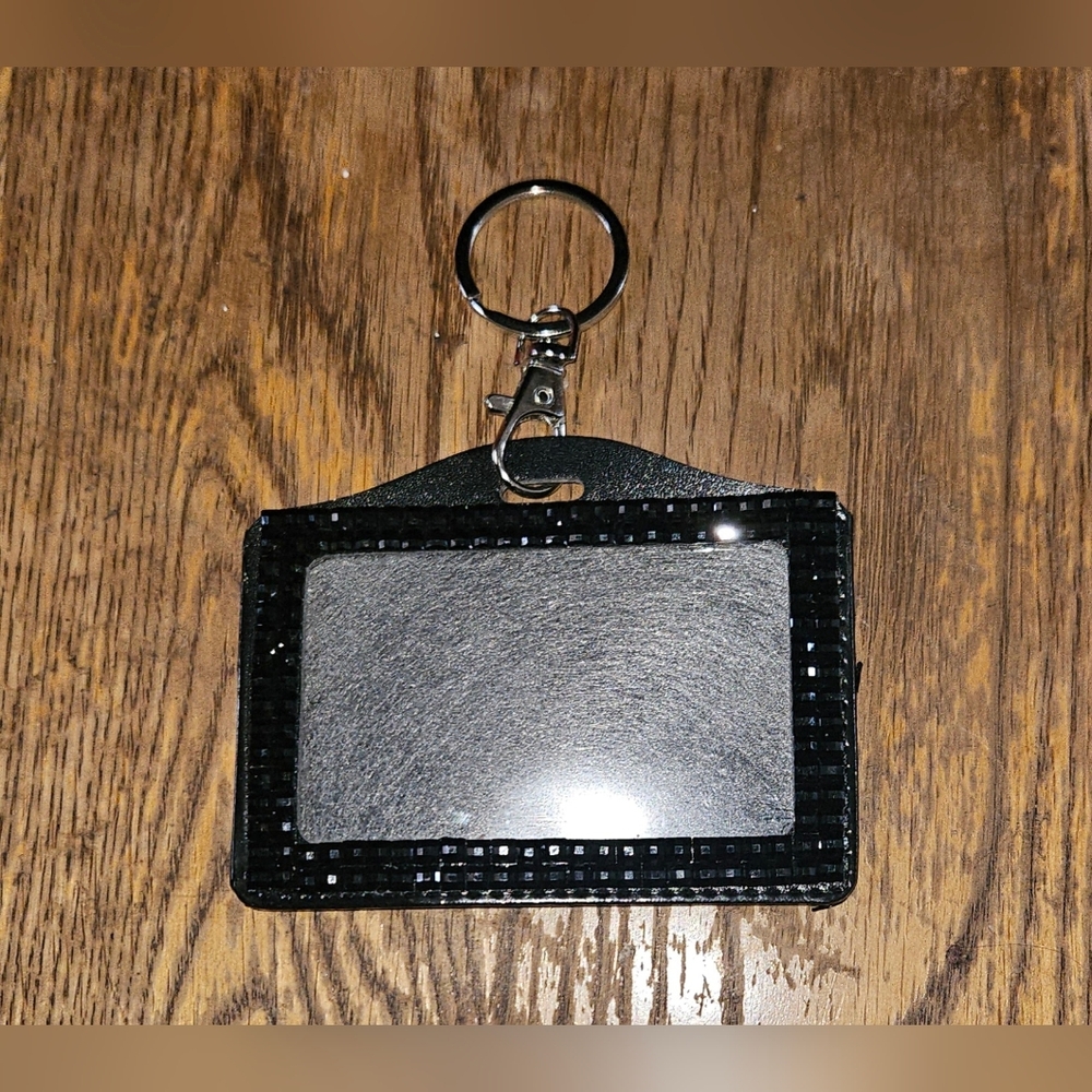 Black Rhinestone-Studded ID Card Holder Keychain BNIB
